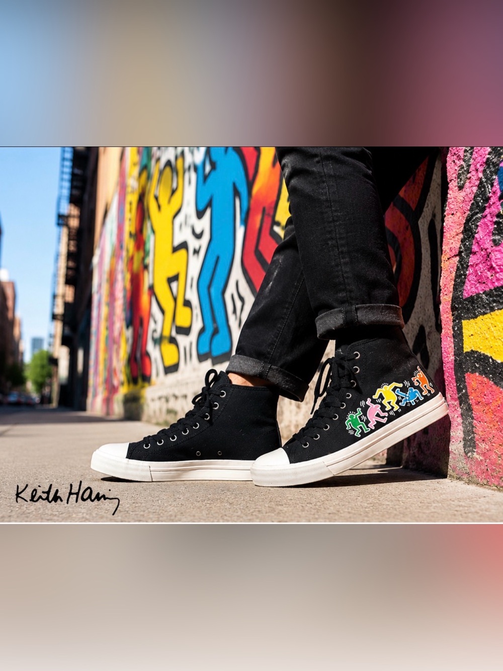 Keith Haring x H&M Men’s 9 Navy Canvas High Top Sneakers EU42 NEW